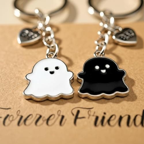 OXIHOUSE&CO- Best Friend Ghost Keychain Set for Women, Cute Funny BFF Gifts with Card – Long Distance Friendship, Birthday, Halloween, Christmas Presents for 2 thumbnail 3