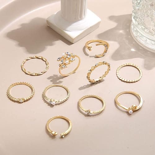 HUASAI Gold Stackable Rings for Women Stocking Stuffers for Teen Girls Trendy Cute Rings Boho Moon Star Butterfly Knuckle Ring Set Dainty Gold Rings Pack Teen Girl Christmas Gifts Jewelry Gifts thumbnail 4