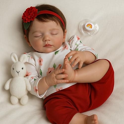 SCOM 20 Inch Realistic Reborn Baby Doll, Lifelike Newborn Sleeping Girl, Soft Cloth Body & Vinyl Limbs, Gift Feeding Set & Gift Box, Safe Toy for Kids 3+ / Companionship Doll thumbnail 6