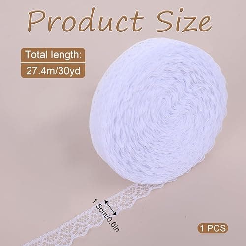 30 Yards White Lace Ribbon Roll 0.6 Inch Wide Sewing Lace Ribbon Flower Fabric Lace Ribbon Trim Roll Lace Trim Sewing Crafts Lace for Wedding Decoration, Bouquet, and Gift Packaging thumbnail 2