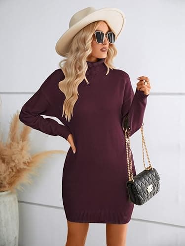 SENFURE Women Turtleneck Sweater Dress Oversized Long Sleeve Knit Pullover Fall Sweater Short Dresses thumbnail 5