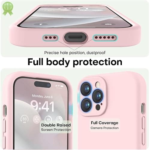 LOVE 3000 Designed for iPhone 14 Pro Case, Premium Silicone with [Soft Anti-Scratch Microfiber Lining] Shockproof Protective Phone Case for Men Women Girls 6.1", Chalk Pink thumbnail 3