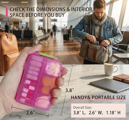 Pill Organizer with Medicine Labels Travel Daily Pill Container Mini Medication Organizer Storage Pill Organizer Travel Essentials Pill Case 7 Day (Pink & 161 Lables) thumbnail 4