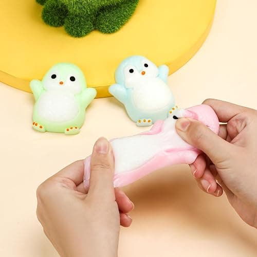 Cute Penguin TaBa Squishy Toys - Kawaii Stress Relief Fidget Sensory Toys, Soft Silicone Squeeze Gifts for Children, Teens, and Adults (5-Pack Black + Green + Pink +Purple+Blue) thumbnail 2