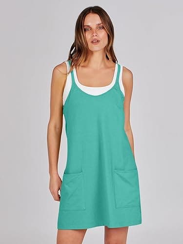 Prinbara Women Athletic Tennis Dress Summer Workout Sports Mini Romper Dress Built in Shapewear Shorts Sundress 2025 Outfits - Lake Blue - Small thumbnail 8