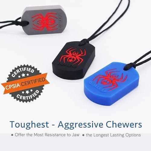 Xtra Tough (XT) Spider Sensory Chew Necklace for Kids (3 Pack) - Chewing Teething Necklace Teether Necklace Chew Toys - Designed for Chewing, Autism Sensory Teether Toy (Toughest - Aggressive Chewer) thumbnail 3
