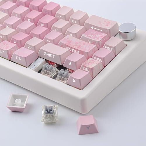 Tsungup Keycaps Cherry Blossom Tie-Dye Keycap Set-Custom PBT Pink Keycaps | Sakura Gradient Side Print, 131 Keys DoubleShot Key caps Cherry Profile Keyboard Key caps for Mechanical Keyboards thumbnail 5