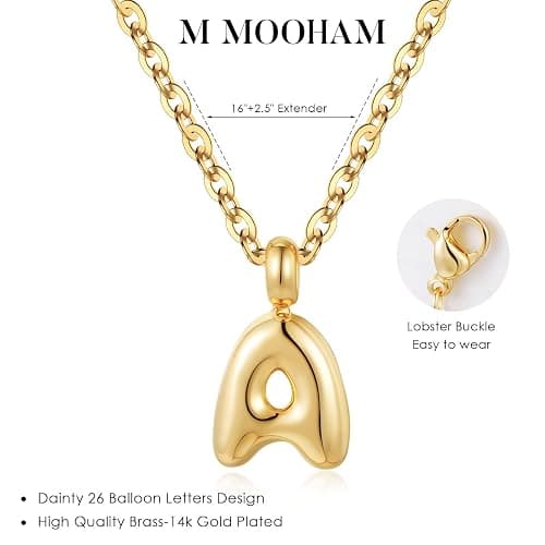 M MOOHAM Initial Necklace for Girls Kids Women - Cute Letter A-Z Necklaces | 14K Gold-Plated Initial Necklace, Small Letter Necklace, Birthday Gifts for Girls Kids Teen Girls, Kids Little Girl Necklaces thumbnail 7
