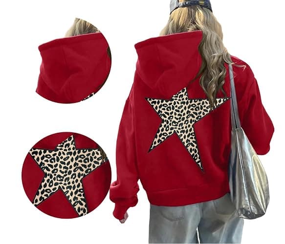 peassa Hoodies for Womens Y2k Oversized Star Print Sweatshirts Aesthetic Cheetah Graphic Hooded Hoodie thumbnail 4