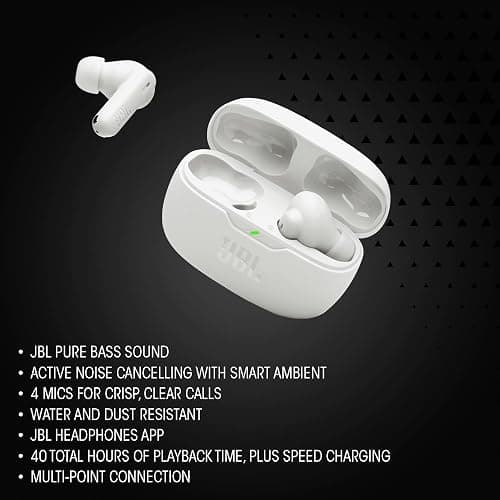 JBL Vibe Beam 2 - True Wireless Noise Cancelling Earbuds Pure Bass Sound & Smart Ambient Technology, 4mics for Crisp, Clear Calls, up to 40Hrs of Playback, IP54 Dust & Water Resistant (Black) thumbnail 3