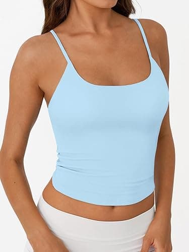 Trendy Queen Womens Spaghetti Strap Tank Top Summer Double Lined Workout Camisole Going Out Cute Tops Y2k Teen Girl Basic - Lightblue - Small thumbnail 3