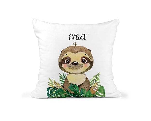 Custom Kids Jungle Cushion | Personalised Scatter Cushion | 100% Polyester Throw Pillow | Nursery Decor | New Baby Gift | 40cm x 40cm | Elephant, Giraffe, Tiger, Sloth, Zebra, or Hippo Design thumbnail 6