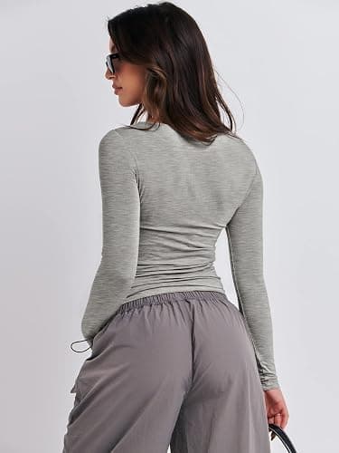 ANRABESS Women’s Long Sleeve Shirts Tight Fitted Going Out Crop Tops Crewneck Basic Tee Y2k Outfits Teens Girls Clothes thumbnail 3