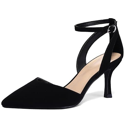 mysoft Women's Pumps Shoes Pointed Toe Kitten Low Heels Stiletto Ankle Strap Closed Toe Wedding Party Dress Sandals - Image 1