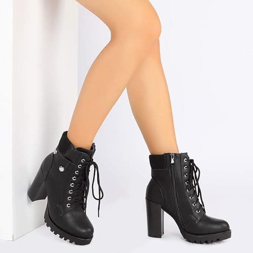 DREAM PAIRS Women's Lace up Combat Ankle Boots High Chunky Heel Fashion Heeled Booties Shoes thumbnail 2