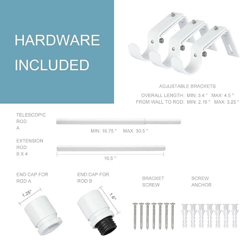 Byondeth Curtain Rods for Windows 16 to 88 Inches Adjustable Length 1 Inch Diameter Window Curtain Rod with Aluminium End Cap, White thumbnail 4