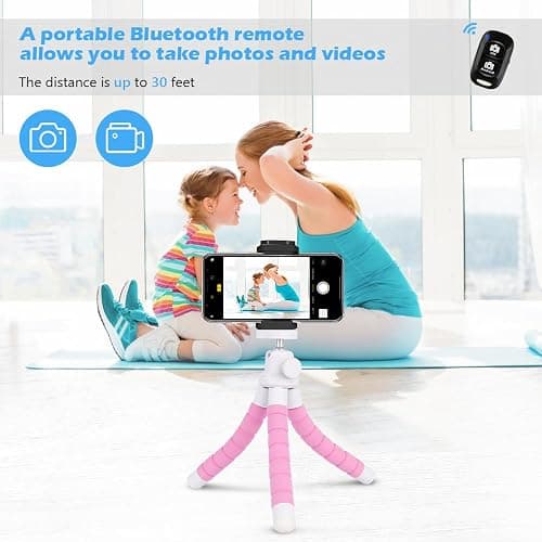 Ubeesize Portable Tripod Stand with Wireless Remote & Clip, Flexible Phone Holder for Video Recording (Pink) thumbnail 2