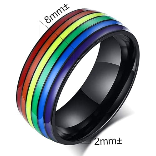 Nanafast 8mm Stainless Steel Enamel Rainbow LGBT Pride Ring for Lesbian & Gay LGBTQ Pride Wedding Engagement Band thumbnail 2