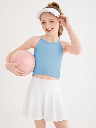 Girls Athletic Tank Tops Kids Ribbed Cross Back Spaghetti Strap Workout Crop Top Camisole 5-14 Years thumbnail 2