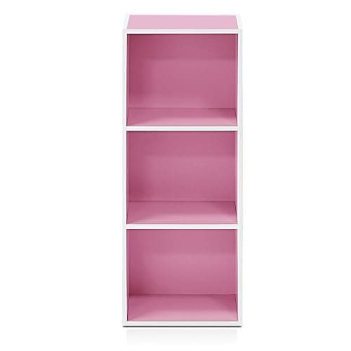 Furinno LUDER Book Shelf, 3-Cube Bookshelf, Bookcase with Open Shelves, 9.3 x 12 x 31.5, for Living Room, Bedroom, Home Office, White/Pink thumbnail 4