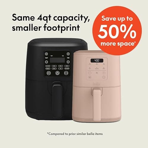 bella 4Qt Slim Air Fryer, Fits-anywhere™ Kitchenware, EverGood™ Ceramic Nonstick Coating, Adjustable Temperature, 6 Preset Cooking Options, 60 Min Auto Shutoff w Audible Tone, 3.3lb Capacity, Blossom thumbnail 3