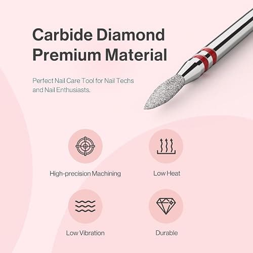 MelodySusie 2mm Flame Shape Cuticle Clean Nail Drill Bit 3/32'', Professional Safety Carbide Diamond Under Nail Cleaner for Cuticle Dead Skin Nail Prepare, Beginners Bits, Series Bit-S, Fine thumbnail 6