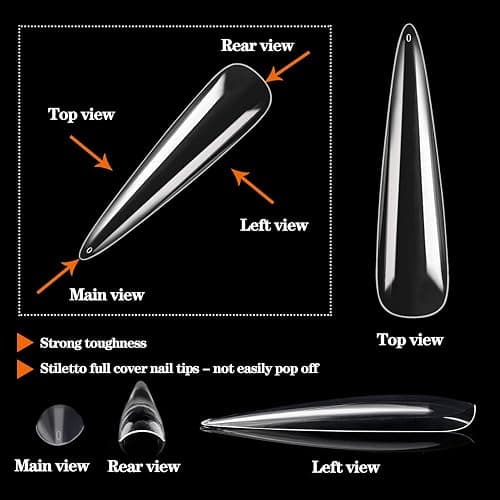 Extra Long Stiletto Nail Tips, 504PCS XXXL Fake Acrylic Nails, Clear Full Cover No C Curve Stiletto Nails Tips for Acrylic Nails Professional, Flattened Press On Nails 12 Sizes thumbnail 2