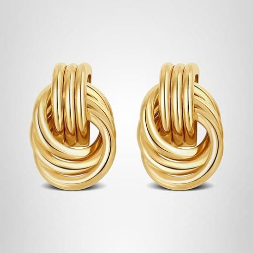 SHERLOVE Chunky Knot Gold Earrings Women Statement Drop Dangle Earrings | 14K Gold Plated Hypoallergenic Lightweight,Trendy Dainty Elegant Cute,Women Gold Jewelry Fashion Accessories Gifts thumbnail 7