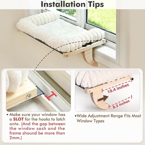 valigogo Cloud-Soft Cat Window Sill Perch with Zipper Designed Cushioned Bed, Supportive Cat Window Seat with Premium Solid Wood & Sturdy Metal Frame, Pet Hammock Bed for Large Cats (Large, White) thumbnail 7