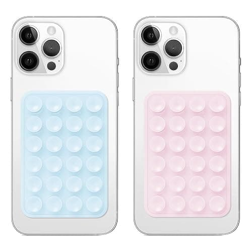 Anteel 2 Pack Silicone Suction Phone Case Mount, Non Slip Sticky Grip for Cellphone, Silicon Adhesive Suction Cup Mount, Strong Grip Holder for Selfies and Videos (Blue Glitter&Pink Glitter) - Image 1