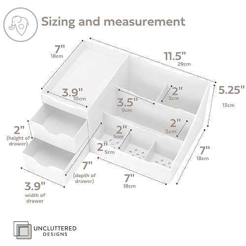 Uncluttered Designs Large Makeup Organizer for Vanity - Countertop Desk With Drawers for Cosmetic, Beauty, Hair, Nail, Perfume & Skincare - Perfect for Bathroom & Bedroom Storage (White) thumbnail 3