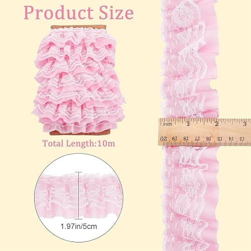 GORGECRAFT 11 Yards Pink Double-Layer Pleated Chiffon Lace Trim 5cm Wide 2-Layer Gathered Ruffle Trim Edging Tulle Trimmings Fabric Ribbon Jacquard lace for DIY Sewing Crafts Pillowcase Embellishments thumbnail 3