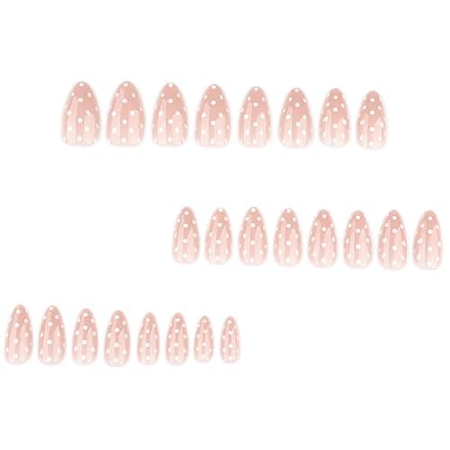White Polka Dot Press on Nails Almond Fake Nails with Designs Medium Artificial Nails Glossy Cute False Nail Natural Gel Acrylic Glue on Nail Cute Stick on Fingernails for Women Girls 24Pcs thumbnail 7