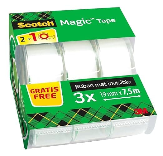 Scotch Magic Tape, Rouleaux de Ruban Adhésif Transparent avec Dévidoir, Lot de 3, Ruban de 19mm x 7.5m - Idéal pour le Bureau et l'École thumbnail 3