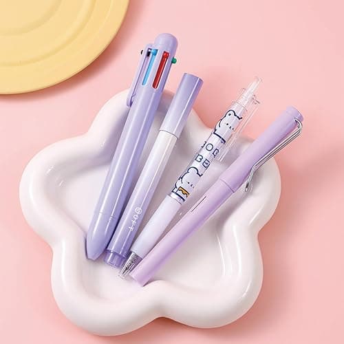 7 Pcs Cute Purple Stationery Set Kawaii School Supplies Office Supplies Including Ballpoint Pens Pencil Sharpener Highlighter Correction Tape Ruler Utility Knife (Purple) thumbnail 5