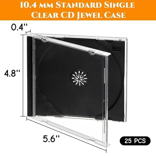 Acshio 25 Pieces Clear CD Jewel Cases, 10.4 mm Standard Single CD DVD Storage Case with Assembled Black Tray, Plastic Discs Protective Covers for CD Collection Organization thumbnail 3