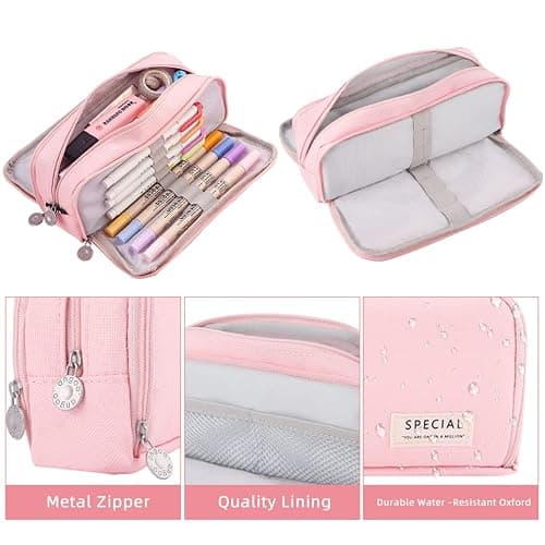 iSuperb Large Pencil Case 3 Compartments Pencil Pouch Big Capacity Pencil Bag for Kids Teen Girls Boys Student School Supplies Oxford Organizer Pen Bag Cosmetic Makeup Pouch thumbnail 5