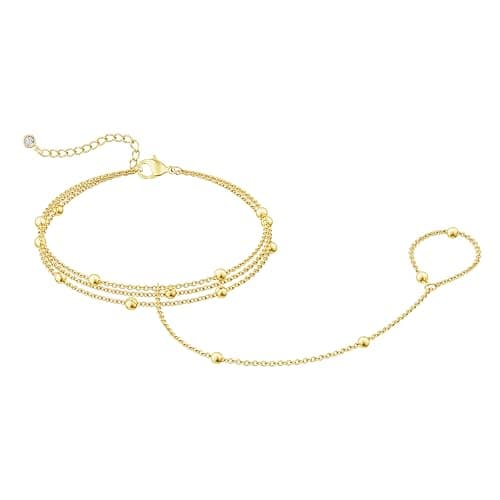 Moodear Gold Bracelet Stack for Women - Dainty Hand Chain Trendy Bead Link Ring Bracelets Set Waterproof Jewelry Gift - Image 1