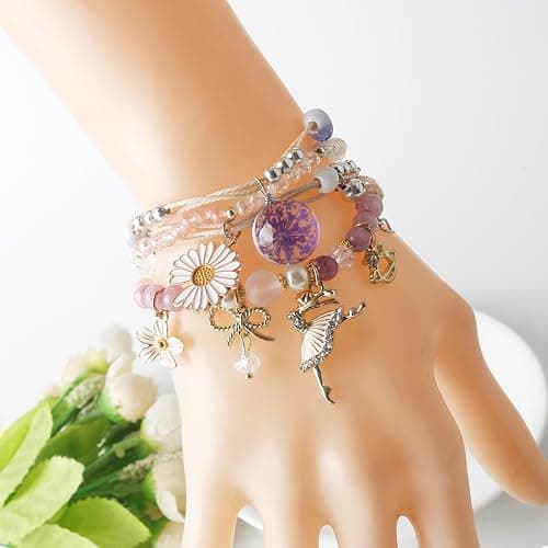 DS 4PCS Beaded Charm Bracelets for Teen Girls Dainty cute cartoon Crystal Beads Pearl Bracelets anklets set for woman and girls Adjustable Stretch bracelet birthday Gift For Friends thumbnail 5