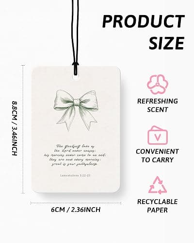 FISWAFY Green Christian Car Air Freshener 4 Pcs, Coquette Bow Floral Religious Hanging Air Freshener for Cars Closet Drawer Books, Cute Girly Christian Car Accessories Mirror Decor for Women thumbnail 2