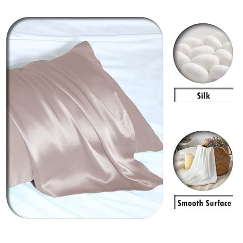 Mulberry Silk Pillowcase for Hair and Skin Standard Size 20"X 26" Pillow Case with Hidden Zipper Soft Breathable Smooth Cooling Silk Pillow Covers for Sleeping (Lotus Root Pink,Standard,1Pcs) thumbnail 2