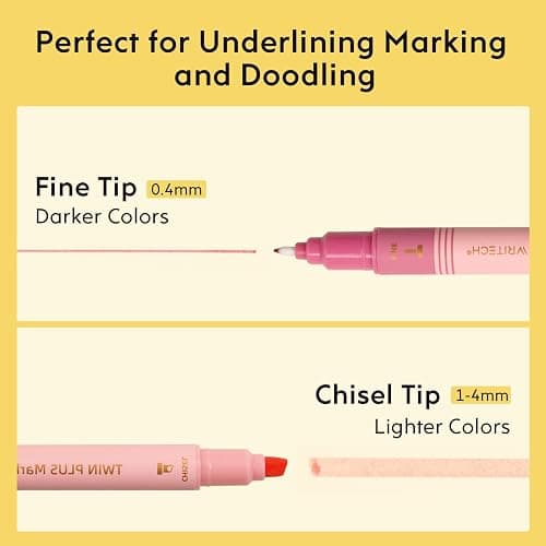 WRITECH Gel Pens Fine Point:0.5mm Silent Retractable Extra Fine Needle Point Smooth Writing Pen Dual Tip Highlighter Markers: Aesthetic Fine & Chisel Tip thumbnail 6