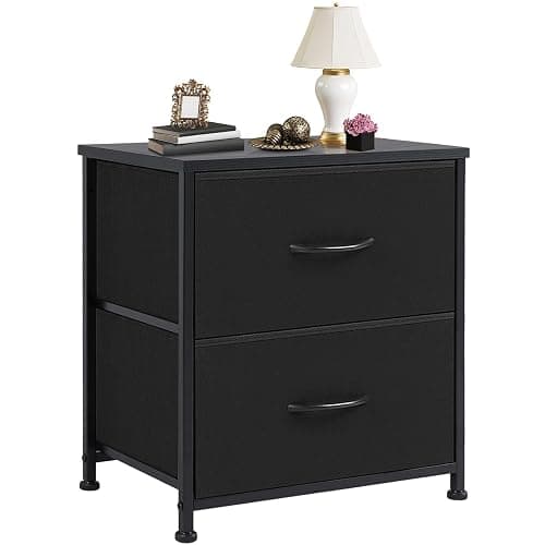 DUMOS Nightstand Small Dresser with 2 Fabric Drawers Side Tables Bedroom End Table Bedside Storage Furniture for 20 inch Tall Night Stand for Entryway, College Dorm, Classic Black - Image 1