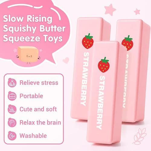 3 Packs Butter Squishy Slow Rising Squeeze Toys, Sensory Fidget Stress Relief Squishies,Soft Realistic Fidget Toys Anxiety Relief Party Favor Butter for Kids＆Adult(Pink) thumbnail 5