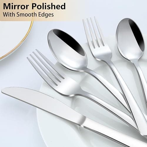 Pleafind 65-Pieces Silverware Set for 12 with 5 Serving Utensils,Stainless Steel Cutlery Set, Include Forks Spoons and Knives Set, Mirror Polished Utensil Sets for Home Restaurant,Dishwasher Safe thumbnail 4