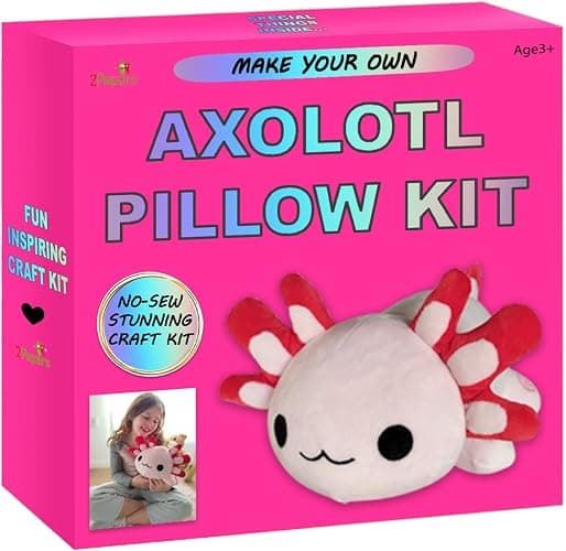 Make Your Own Axolotl Plush Pillow Kit Arts and Crafts for Kids (No Sew), DIY Axolotl Stuffed Toys for Girls & Boys Ages 3 4 5 6 7 8 9 10 + Years Old, Animal Activity, Squishy Plushy, Girls Presents - Image 1