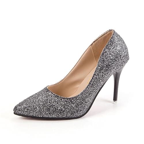 Escarpins à talons hauts pour femme - Paillettes - Chaussures de soirée avec talon bloc - Chaussures de fête - Chaussures de mariage élégantes et confortables - Chaussures en dentelle - Chaussures à thumbnail 2