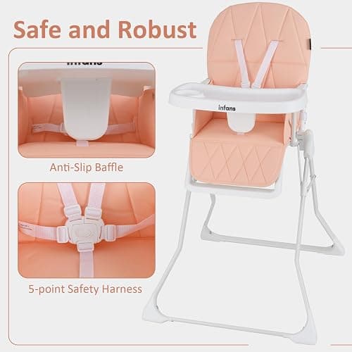 INFANS Baby High Chair, Quick Folding Portable Highchair for Babies and Toddlers with Adjustable Footrest Removable Dishwasher Tray PU Seat, Compact Highchairs for Baby Age 6-36 Months thumbnail 8