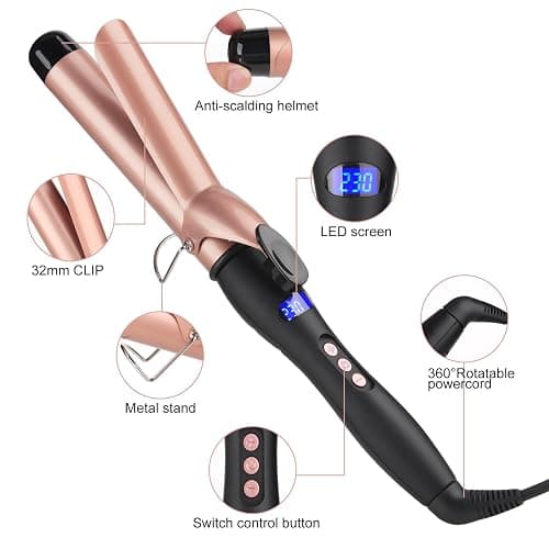 Curling Wand 32MM Curling Tongs with cilp Large Barrel Curling Iron Adjustable Temperature, Professional Hair Curler with Glove for Long & Medium Hair, Dual Voltage thumbnail 4