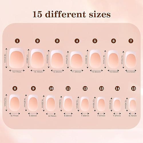 Jsiallye French Tip Press on Nails, 180Pcs Short Square Matte, 6 Shades | Pre-shaped Series, Salon Grade Natural Look, 4 Weeks Wear, Easy Application for Women & Beginners, 15 Szies, Nail Tips Only thumbnail 5